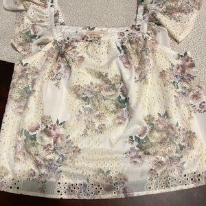 Solitaire Cottagecore Prairie Floral Eyelet Ruffle Peasant Top Boho Coquette